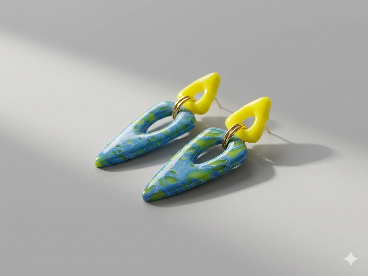 Boucles d'oreilles Goutte Ajourée – Argile Polymère Jaune & Bleu Lagon