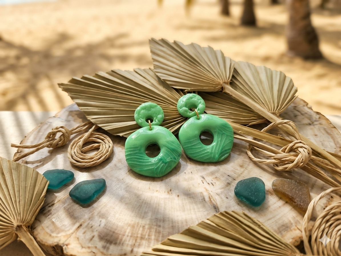 Boucles d'oreilles Donut Texturé – Argile Polymère Vert Menthe