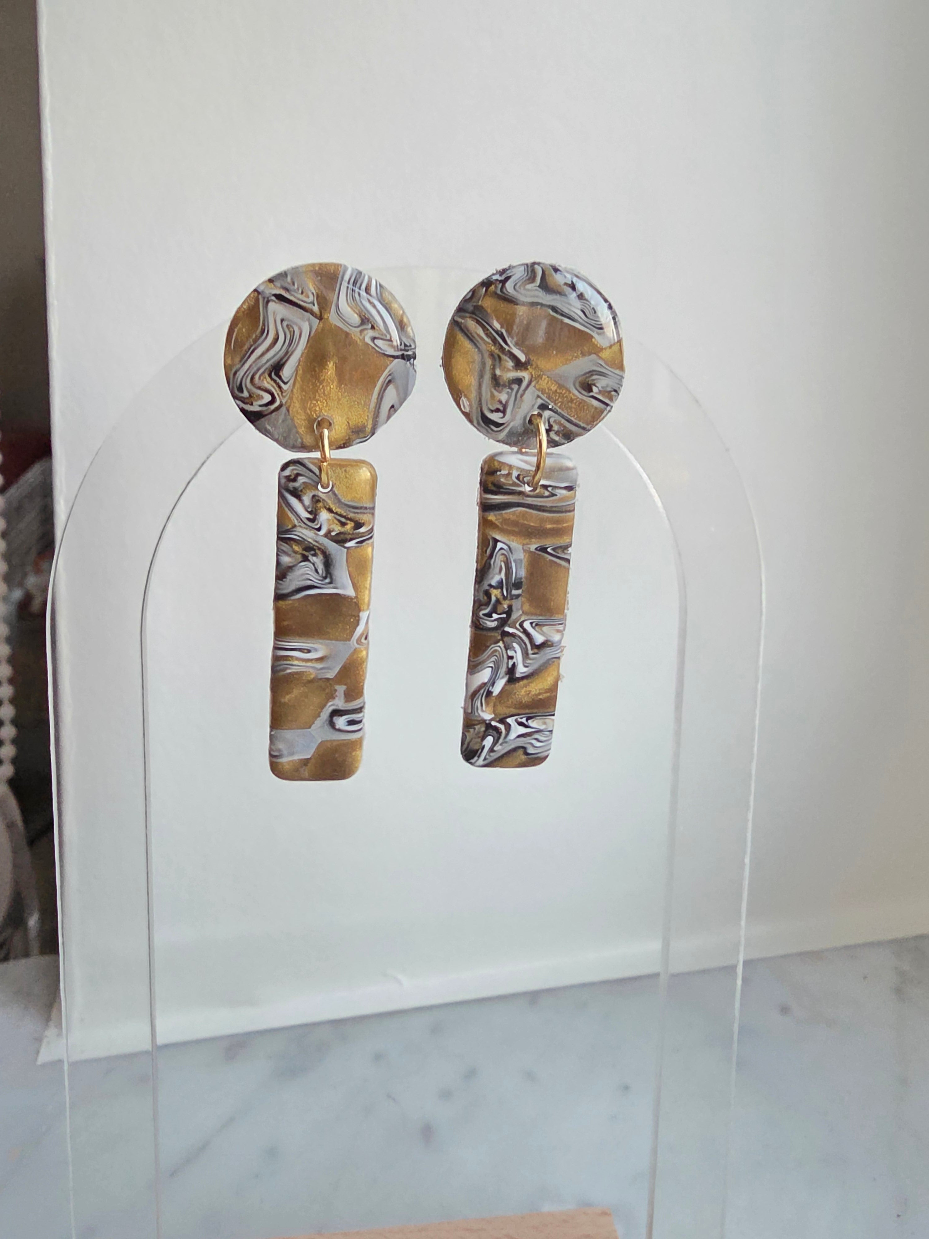 Boucles d'oreilles puces – Rond & Barre Argile Marbre Or Gris Noir