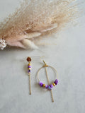 Boucles d'oreilles asymétriques – Heishi & Créole dorée Améthyste