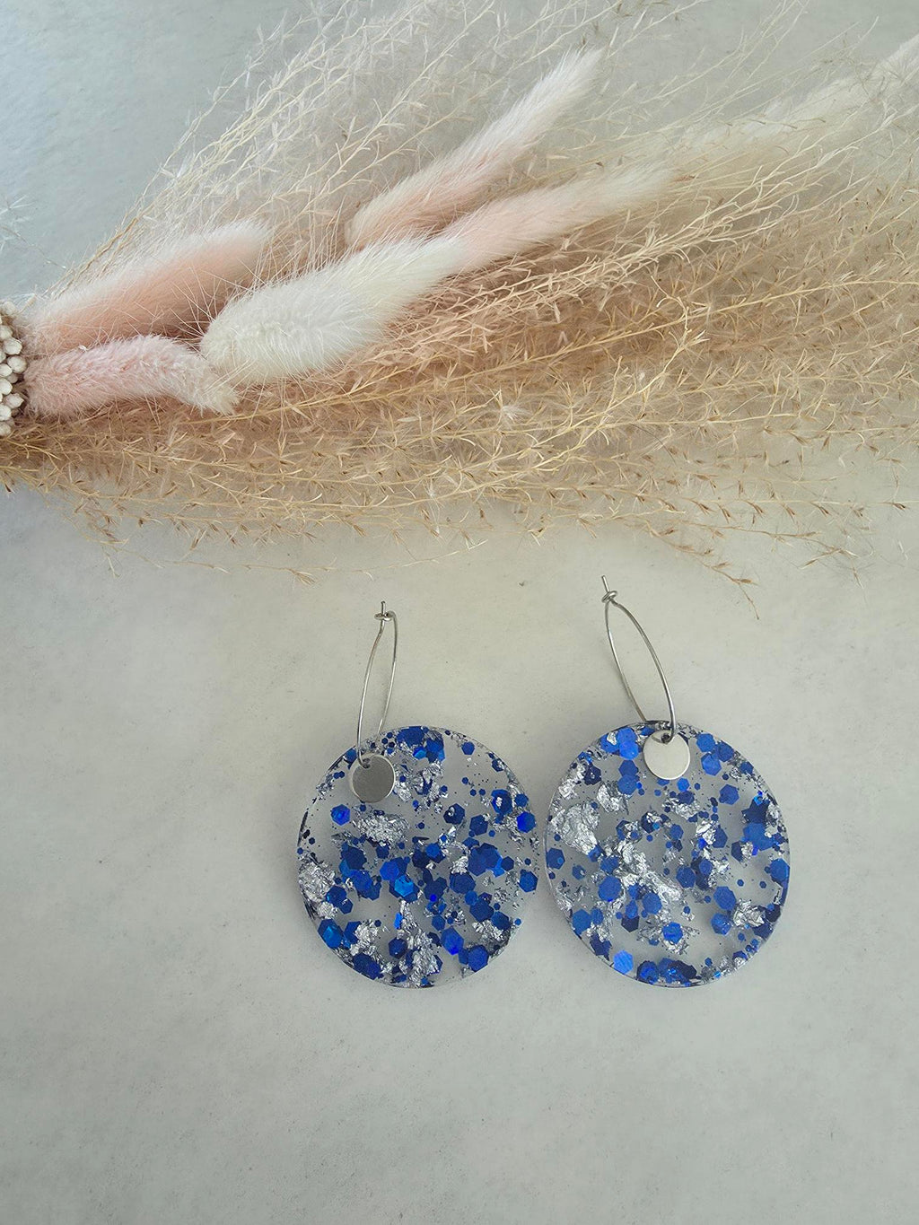 Boucles d'oreilles rondes pailletées – Résine & Acier inoxydable