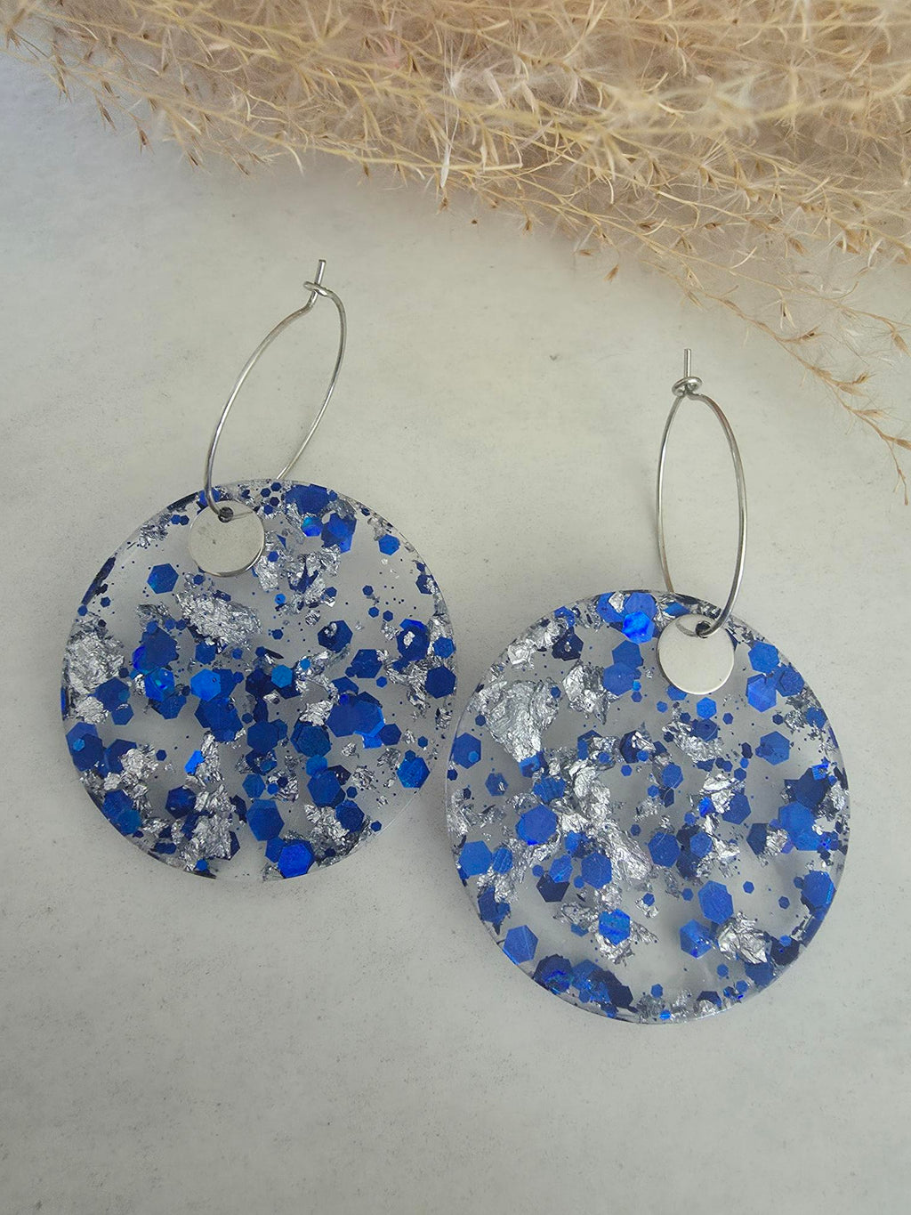 Boucles d'oreilles rondes pailletées – Résine & Acier inoxydable