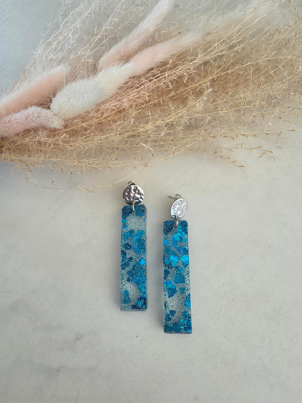 Boucles d'oreilles rectangles pailletées – Résine & Acier inoxydable