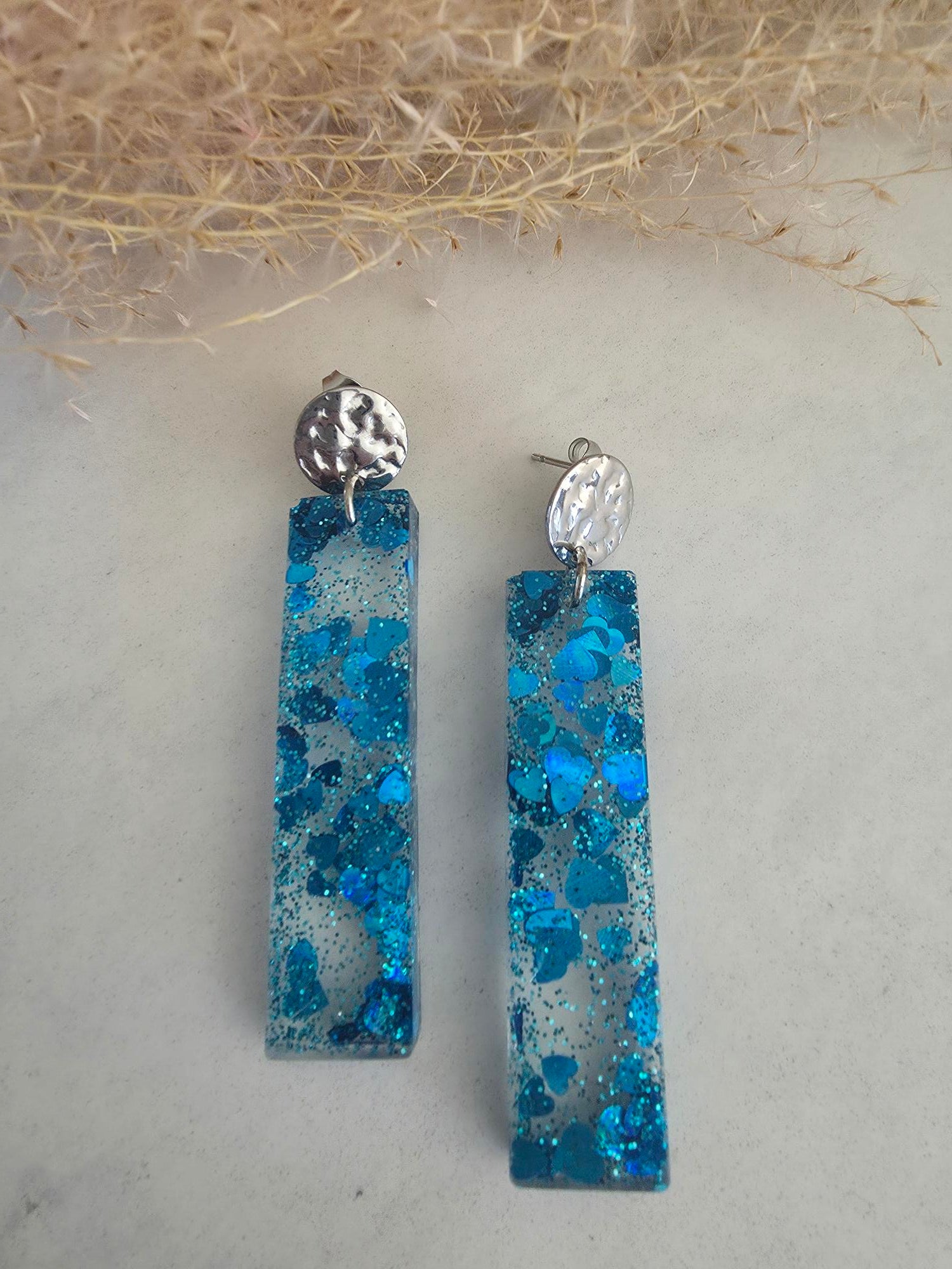 Boucles d'oreilles rectangles pailletées – Résine & Acier inoxydable