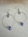 Boucles d'oreilles grandes créoles & cristal bleu – Acier inoxydable argenté