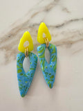 Boucles d'oreilles Goutte Ajourée – Argile Polymère Jaune & Bleu Lagon