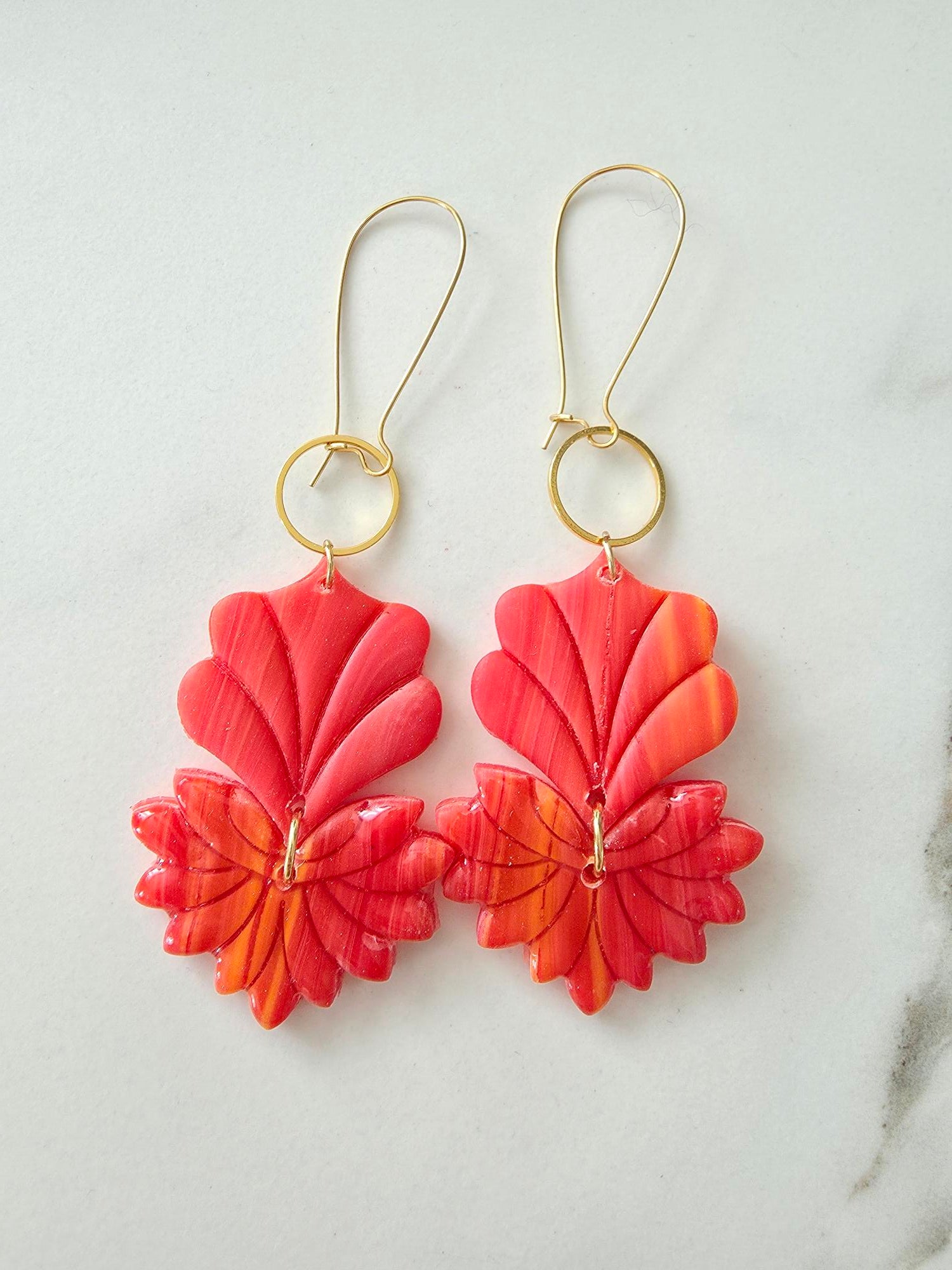 Boucles d'oreilles Fleur Tropicale – Argile Polymère Rouge orange Corail
