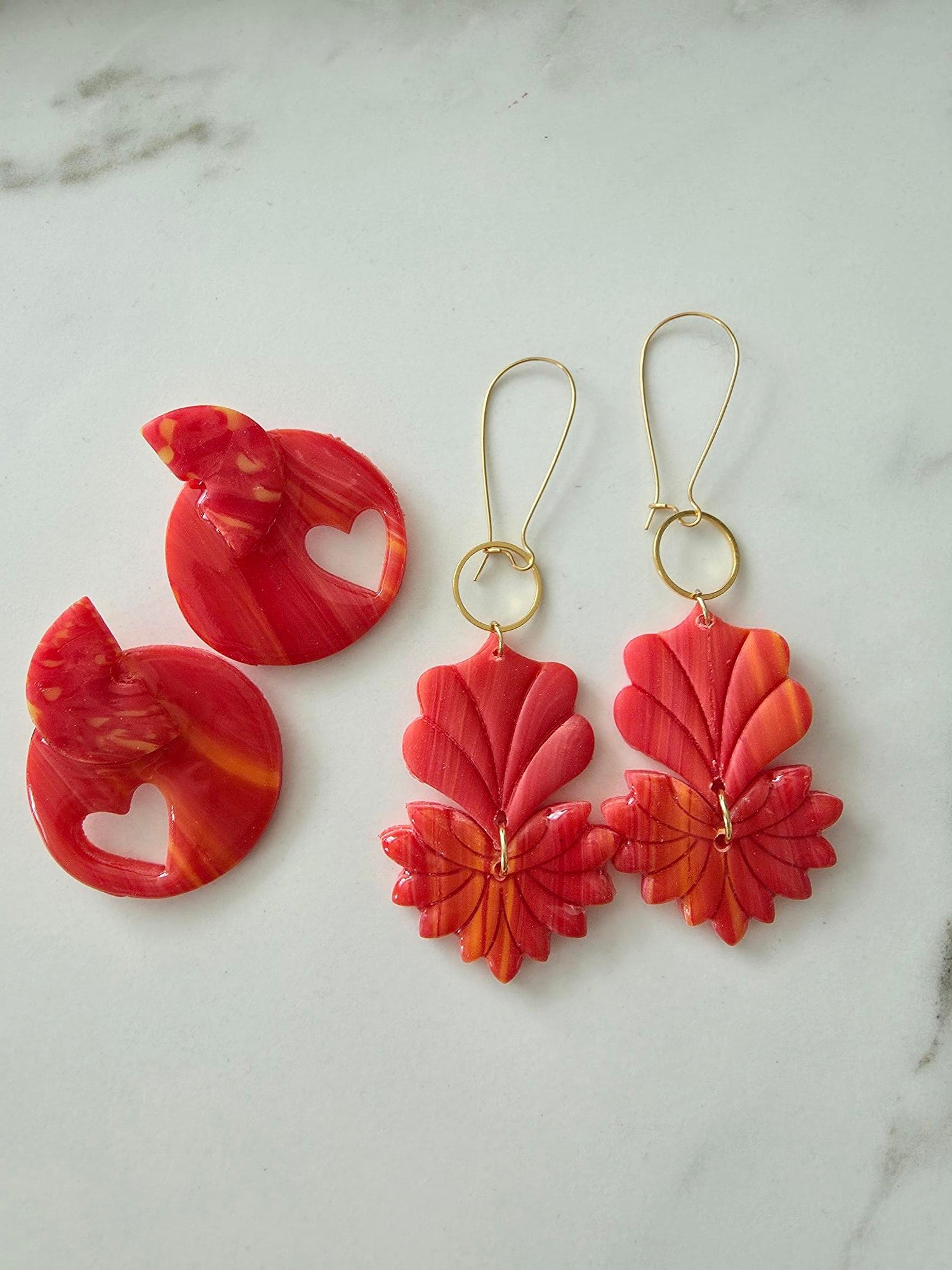 Boucles d'oreilles Fleur Tropicale – Argile Polymère Rouge orange Corail