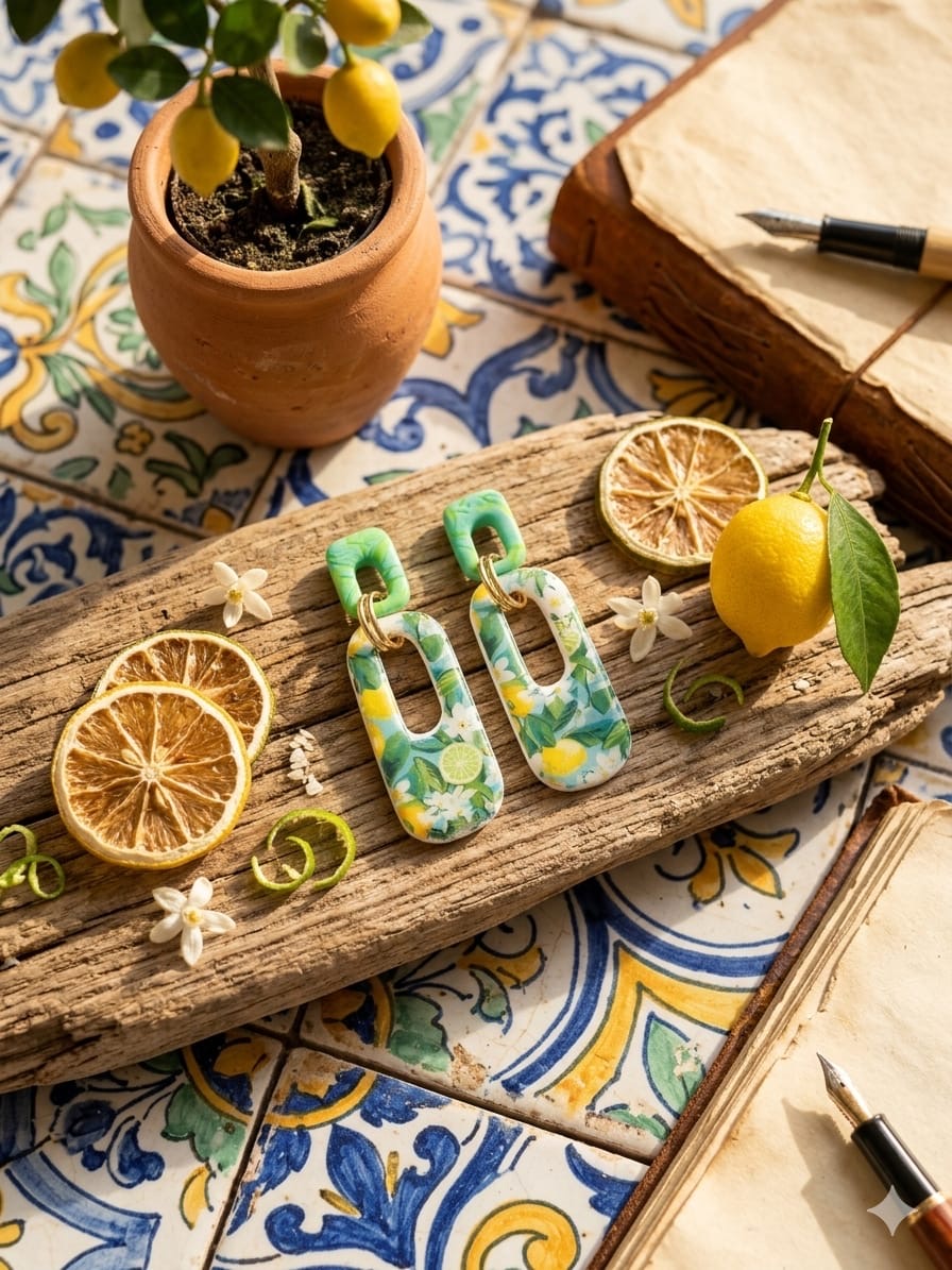 Pampille longue verte ( motif citron )