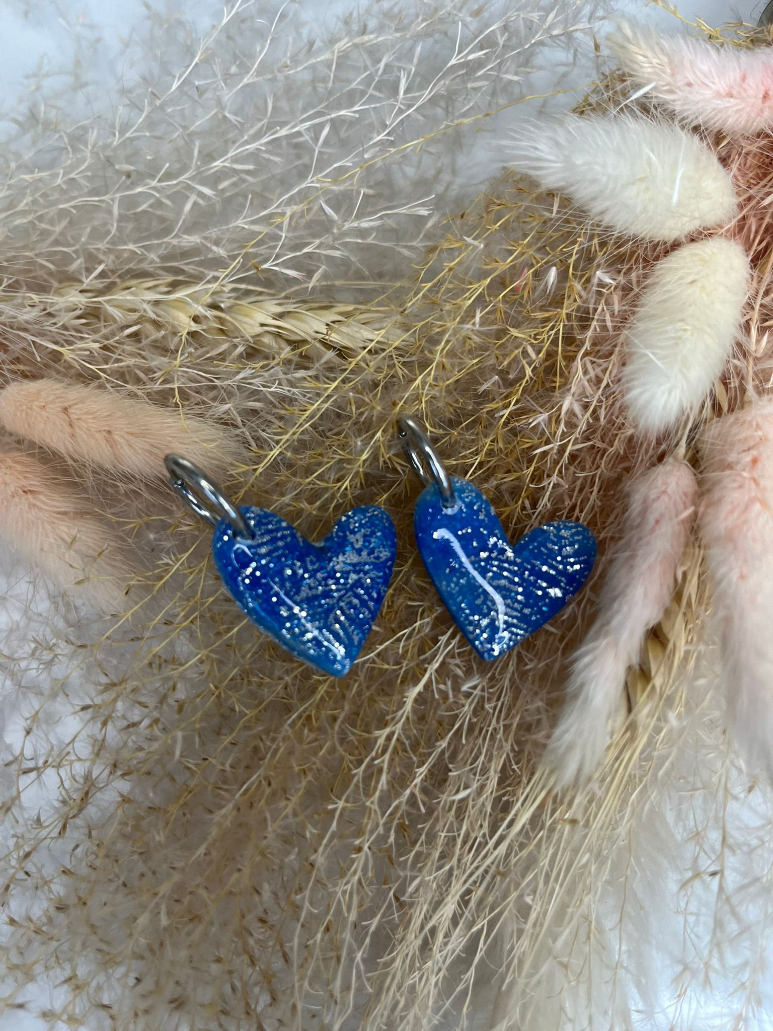 Pampille coeur bleu et argenté