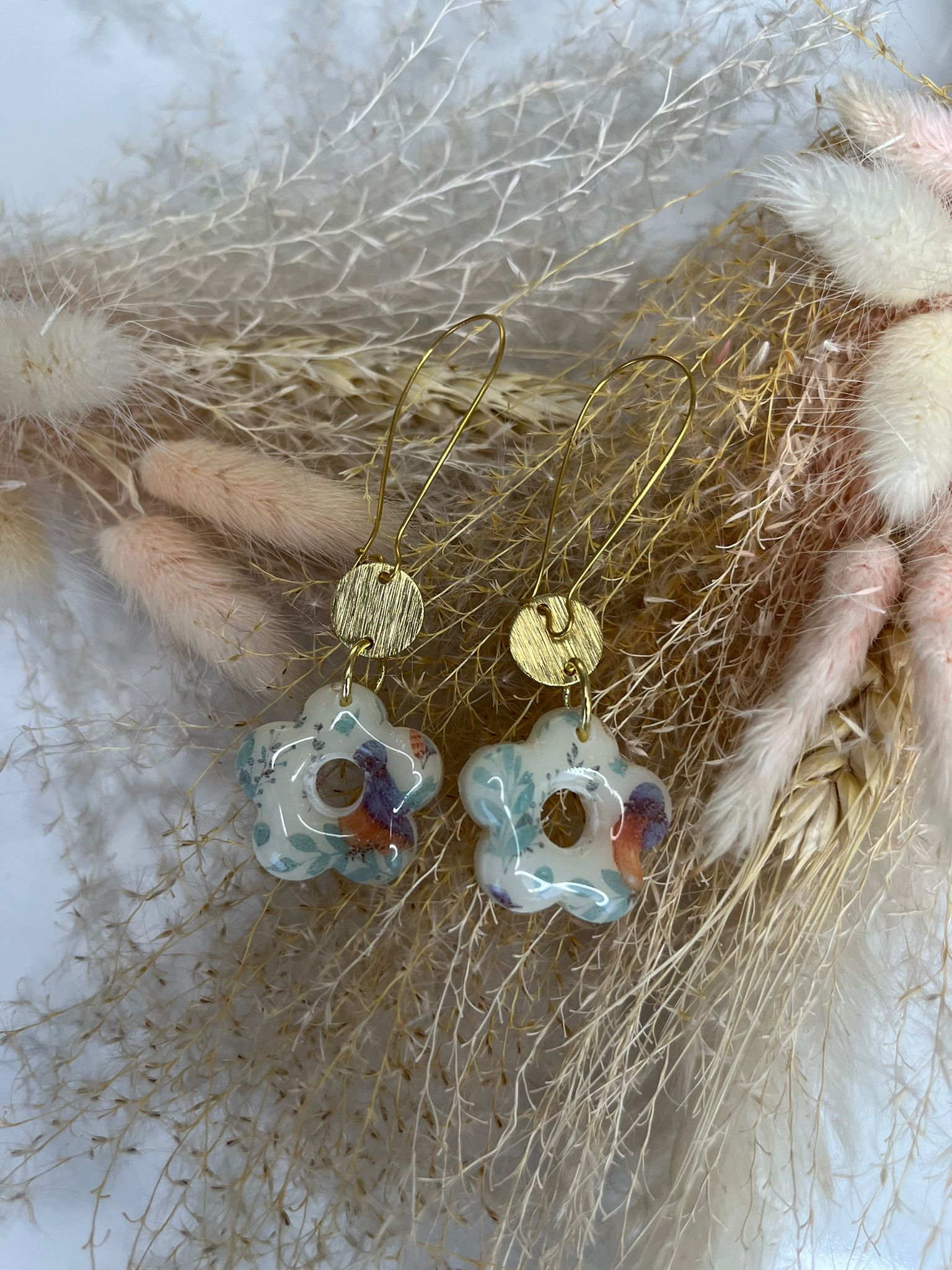 Pampille fleur au motif d'oiseaux