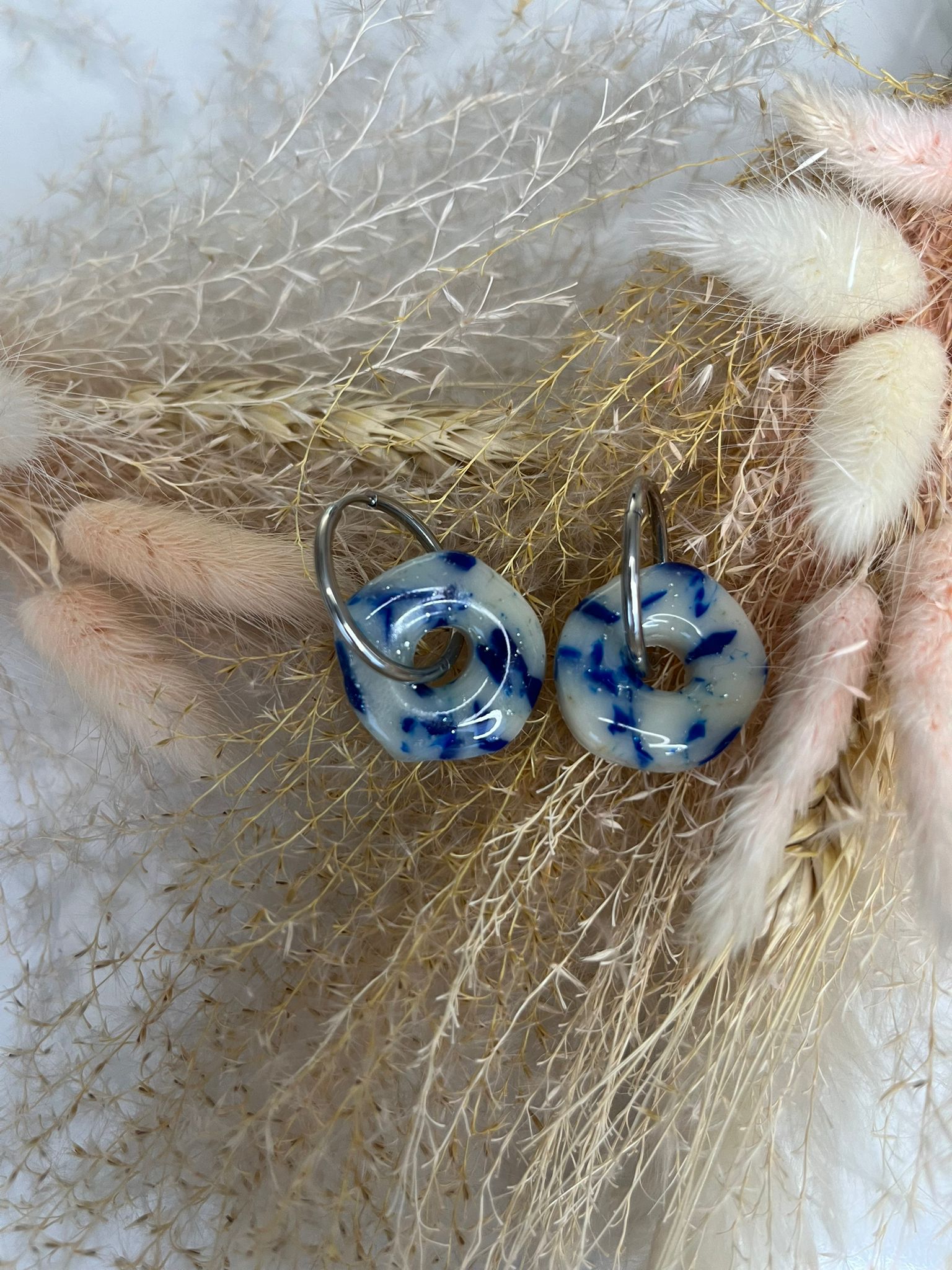 Pampille ronde bleu et blanche