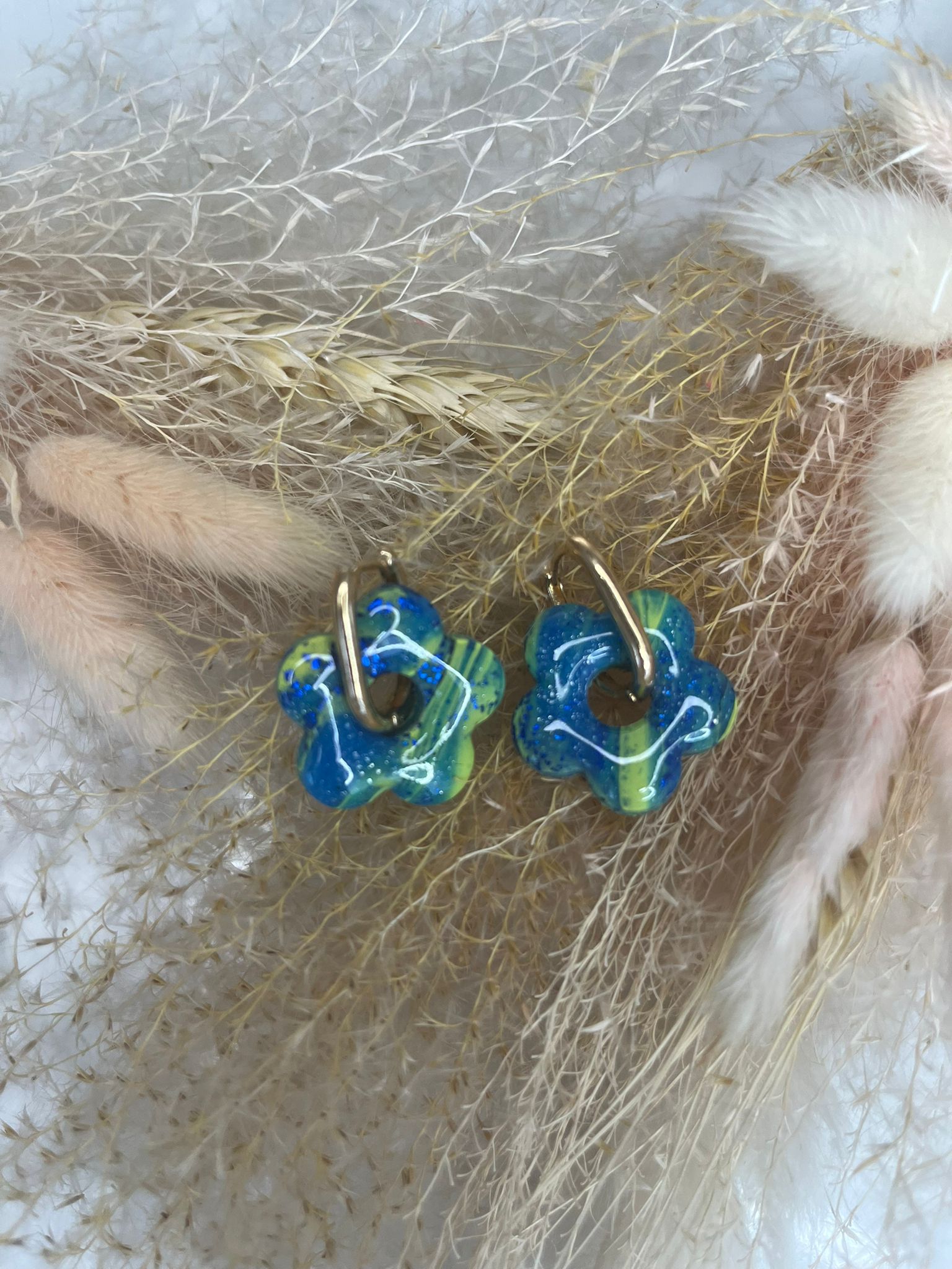 Pampille fleur verte et bleu