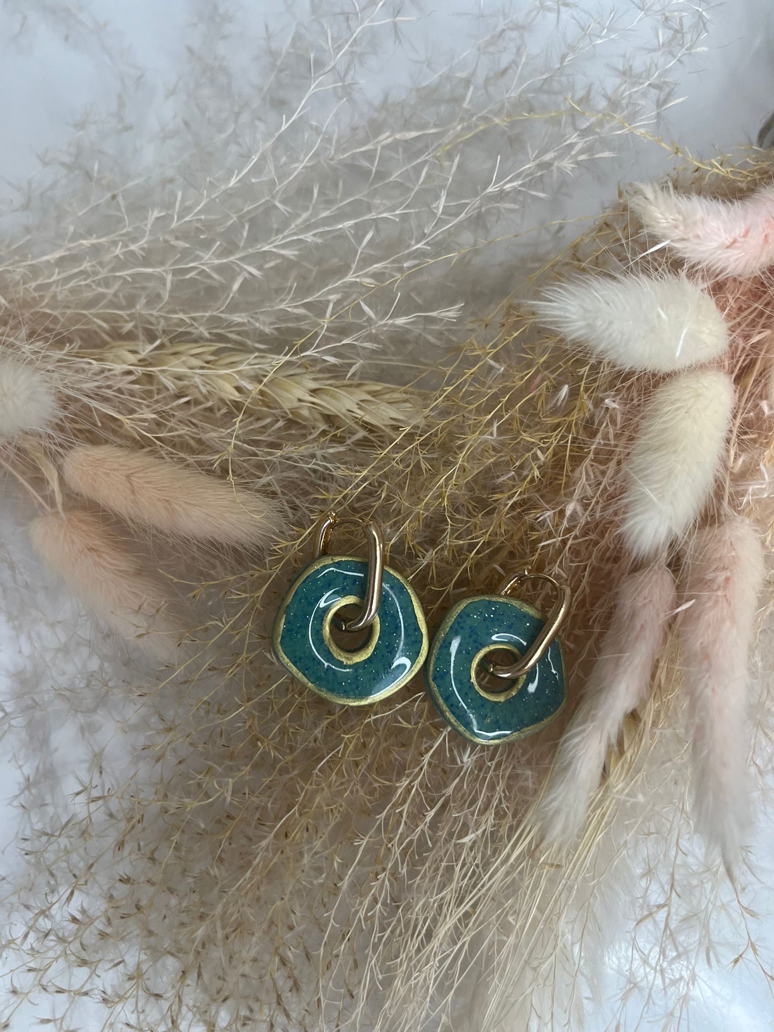 Pampille ronde turquoise & or