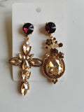 Boucles d'oreilles de soirée – Cristaux Améthyste & Champagne Asymétriques