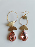 Boucles d'oreilles de soirée – Créoles Dorées & Cristal Rose Pêche Facetté