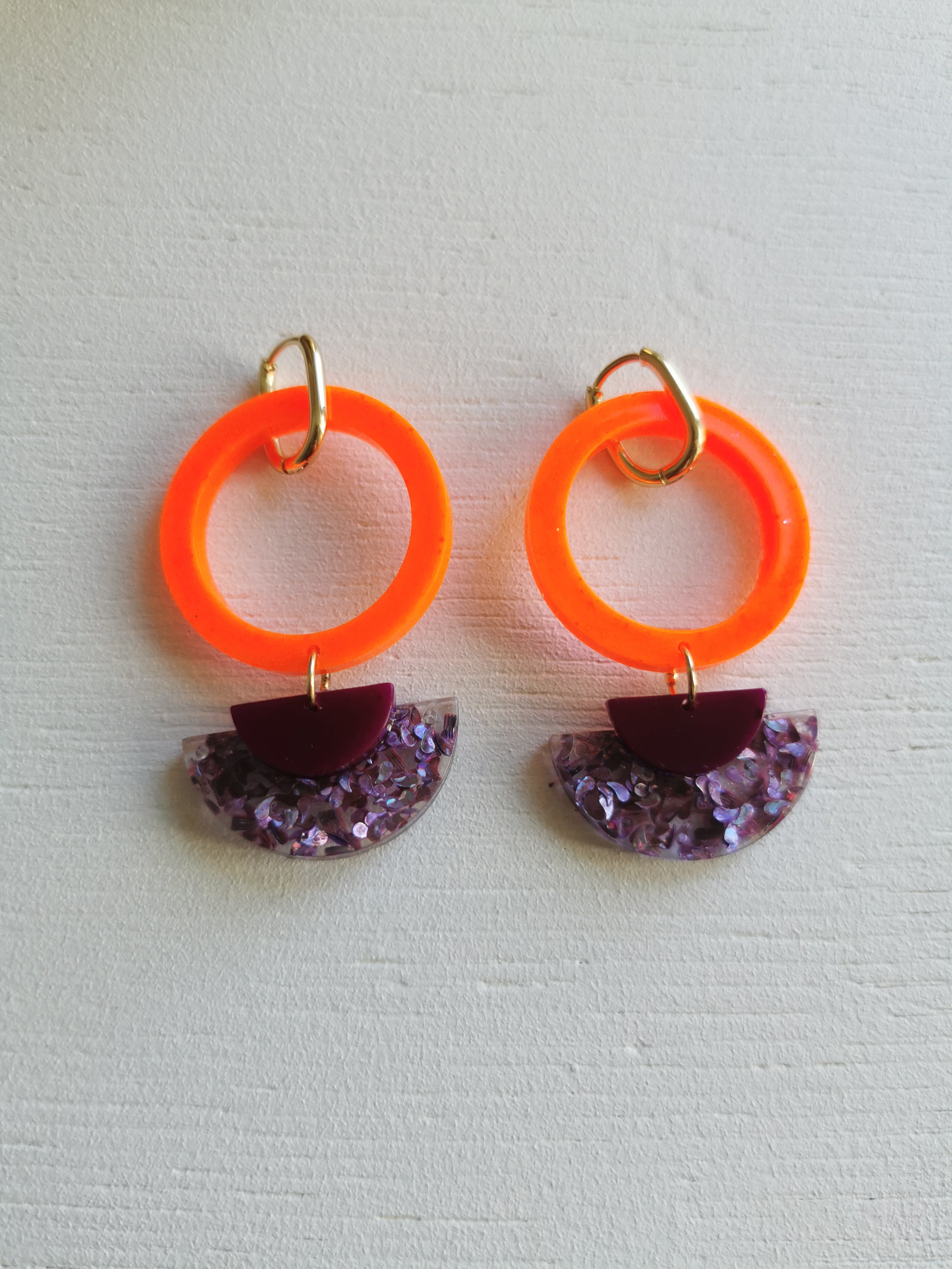 Résine époxy - Orange & Violet - cercle & éventail