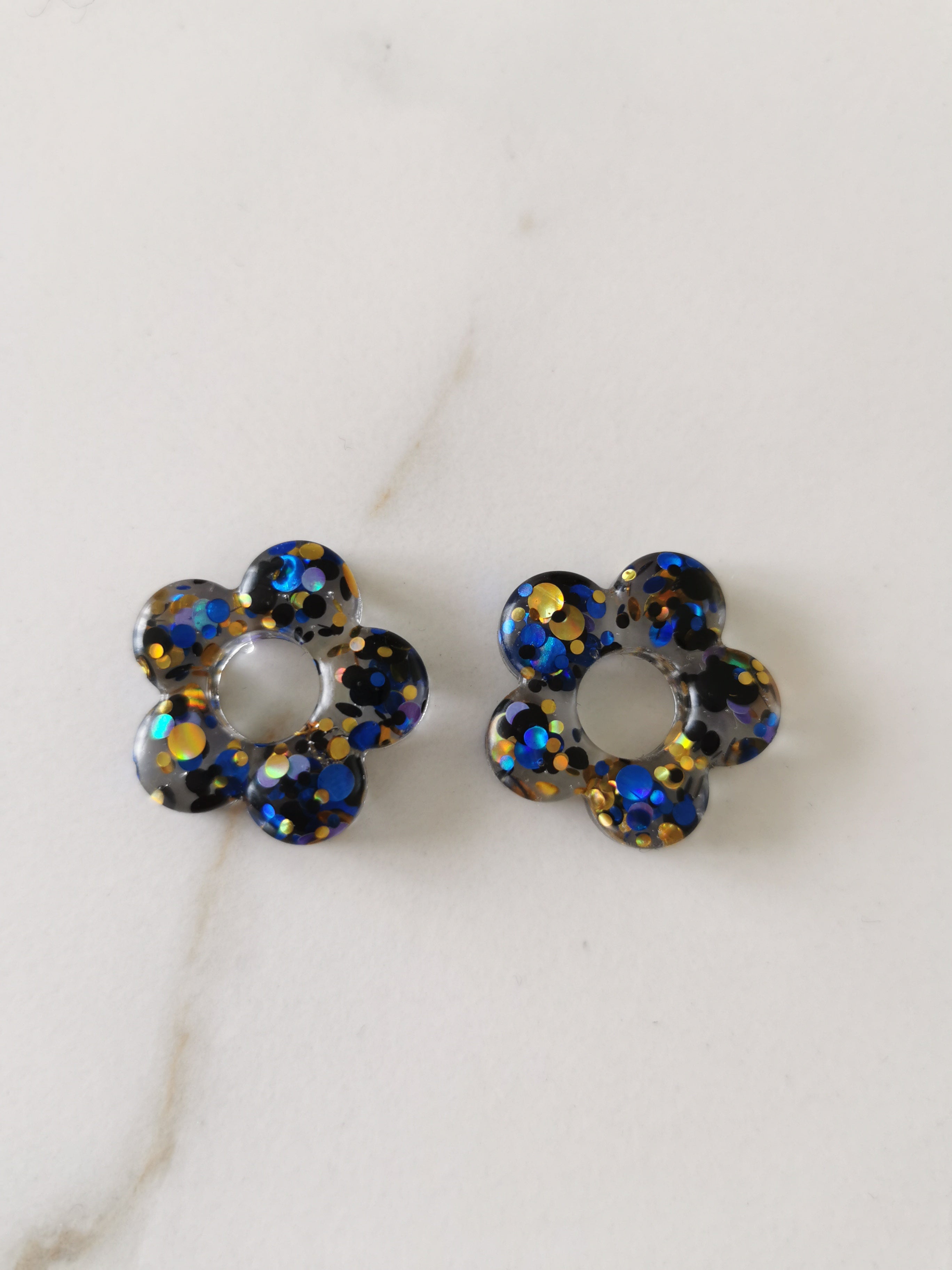 Résine époxy - fleur bleu/doré flocons