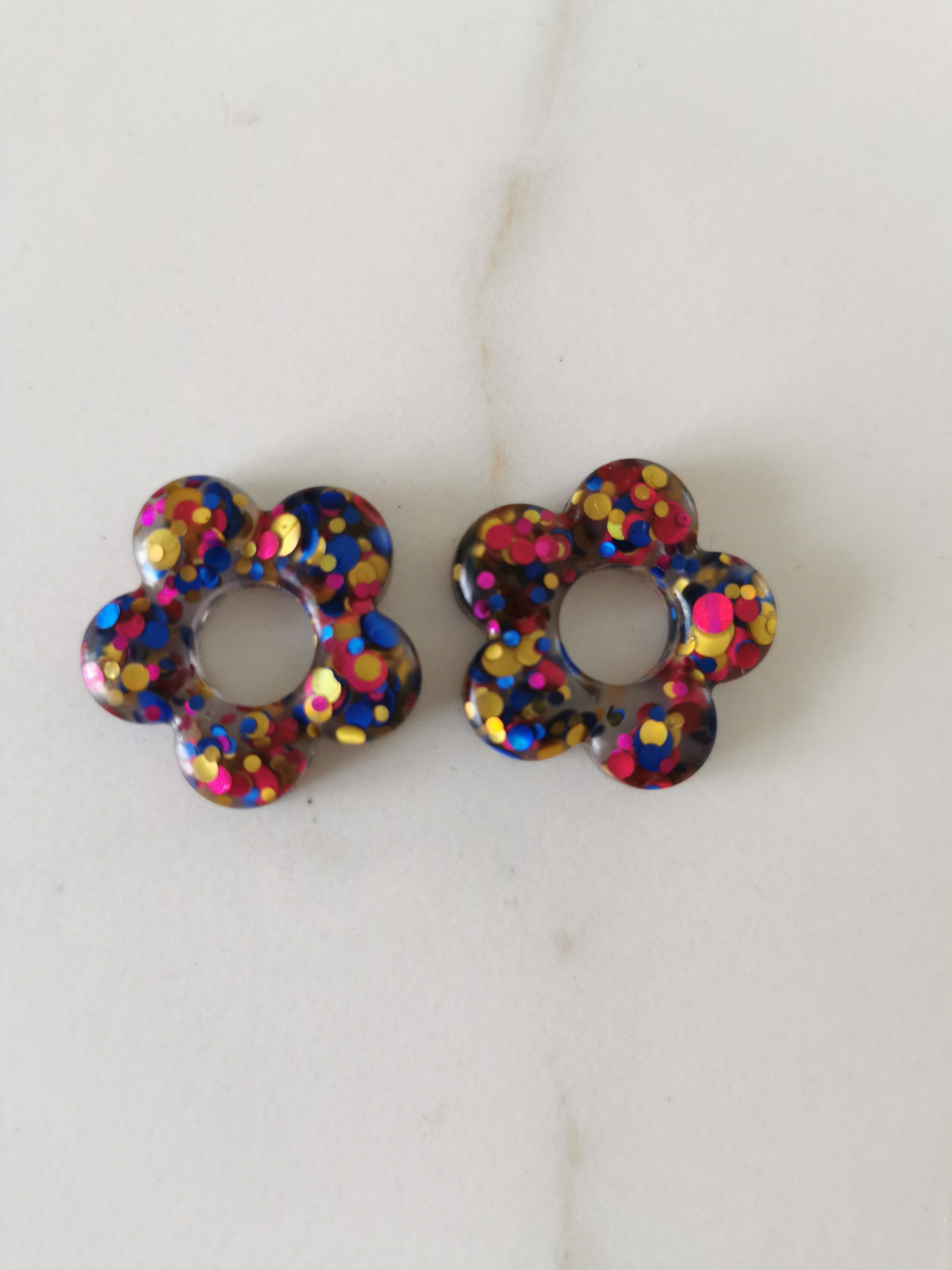 Résine époxy - fleur bleu/bordeaux/doré - flocons