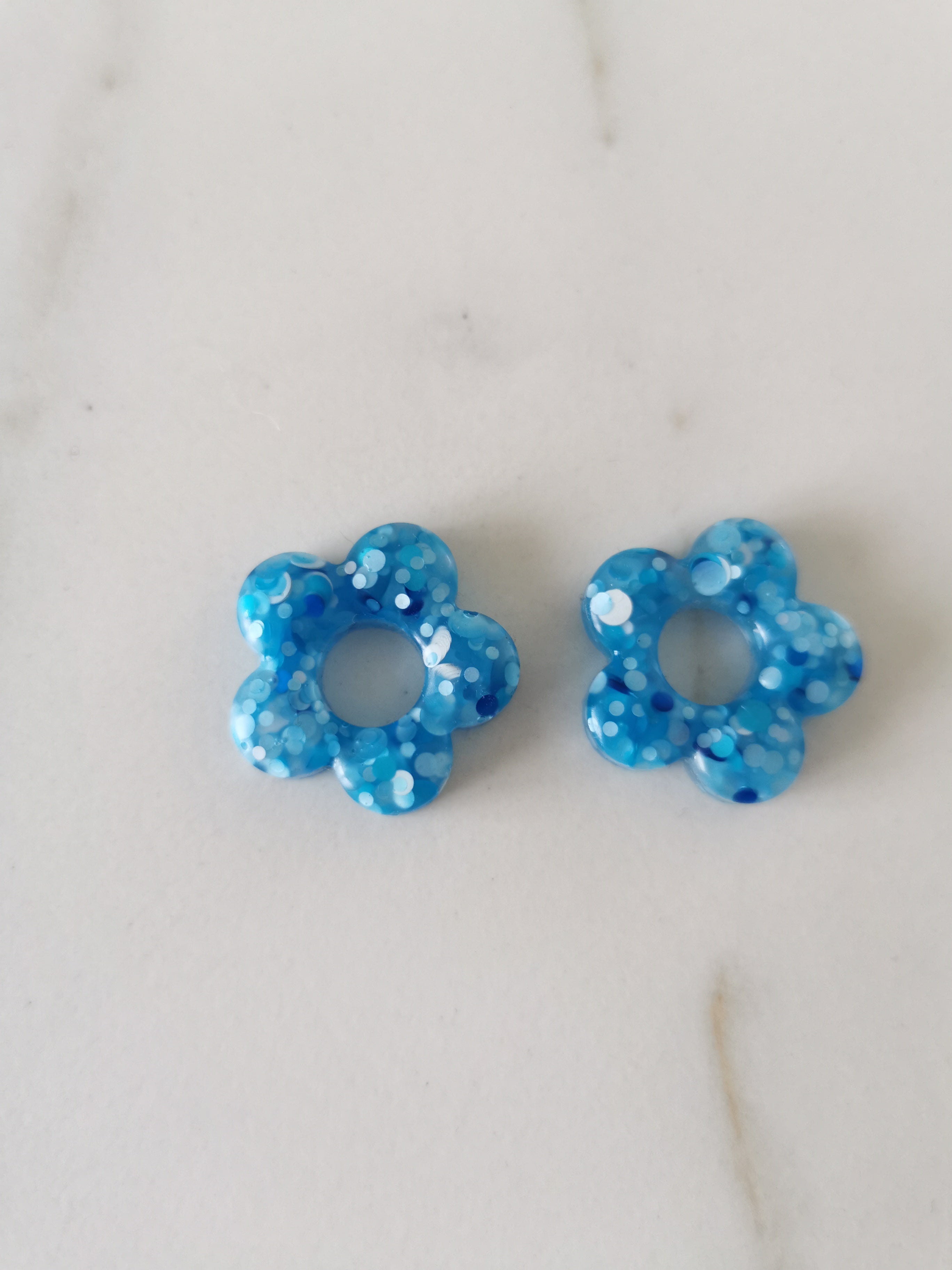 Résine époxy - fleur bleu ciel - flocons