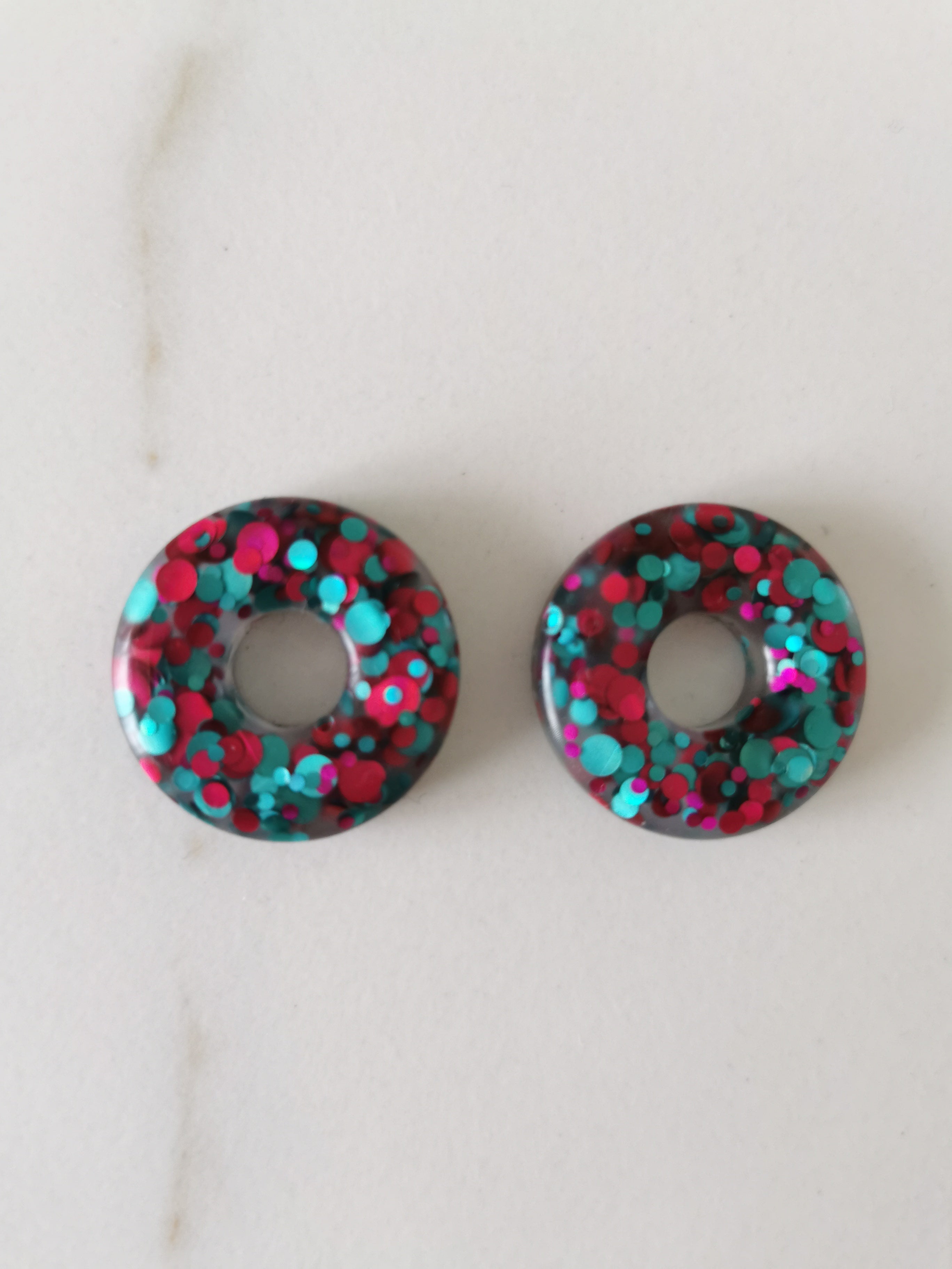 Résine époxy - donuts rose/turquoise - flocons