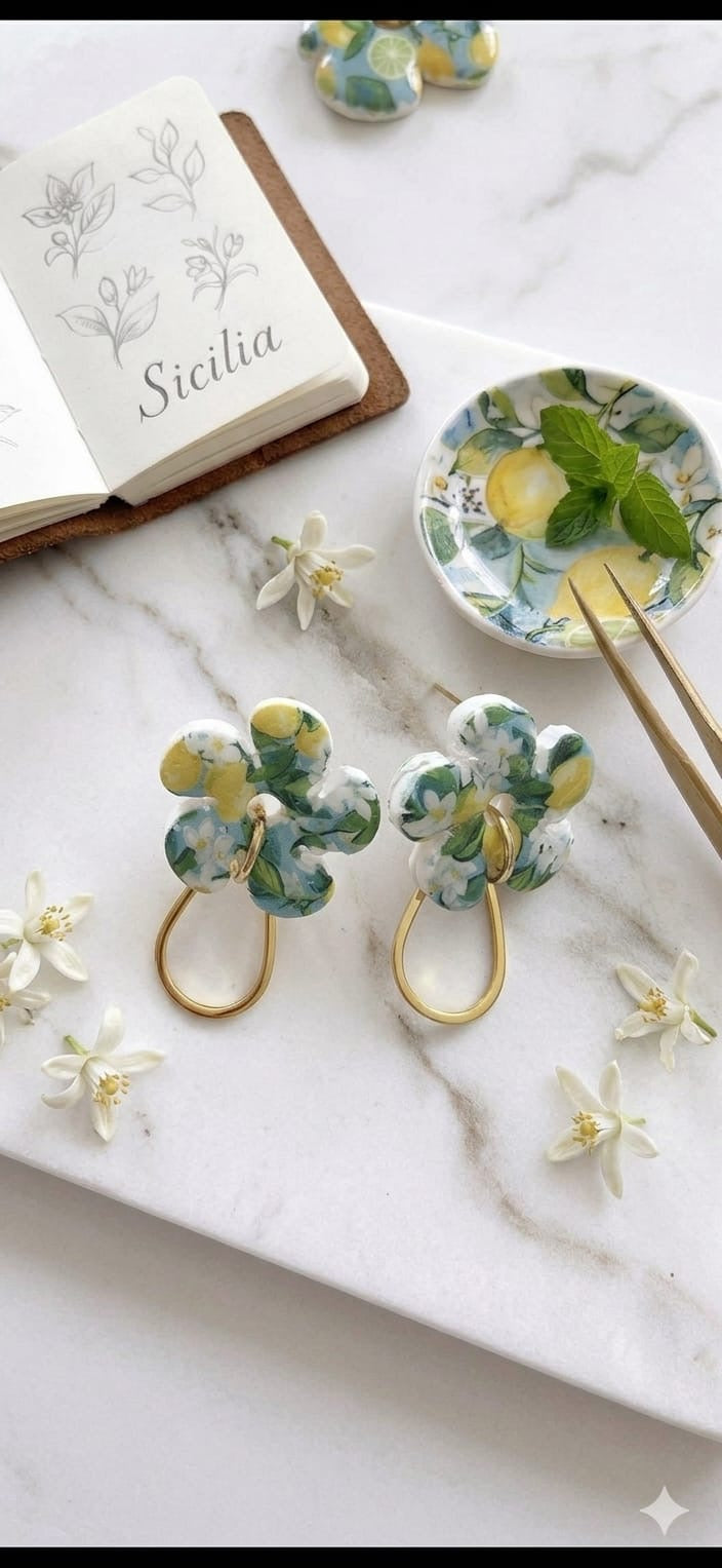 pampille fleur citron ( longue boucle )